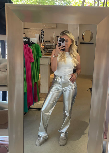 Metallic broek zilver