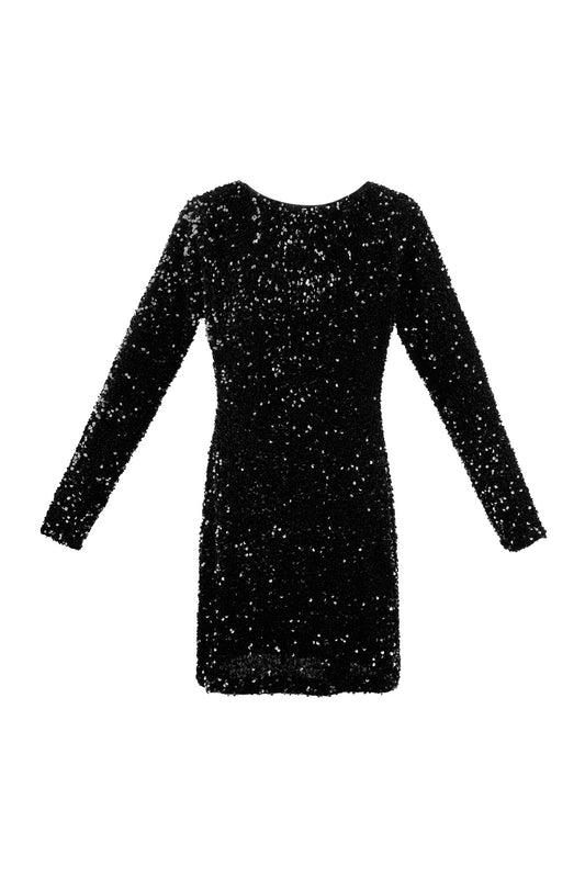 Glitter jurk met open rug zwart