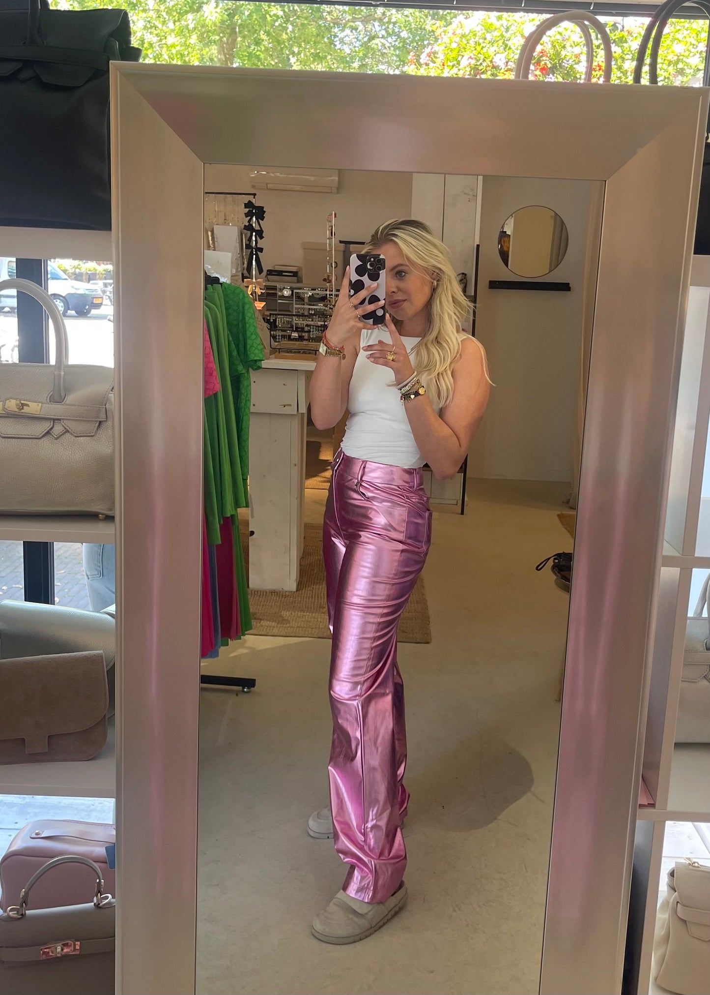 Metallic broek roze