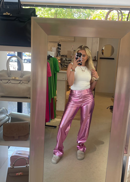 Metallic broek roze