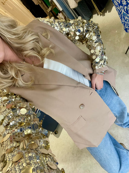 Sequin statement blazer beige