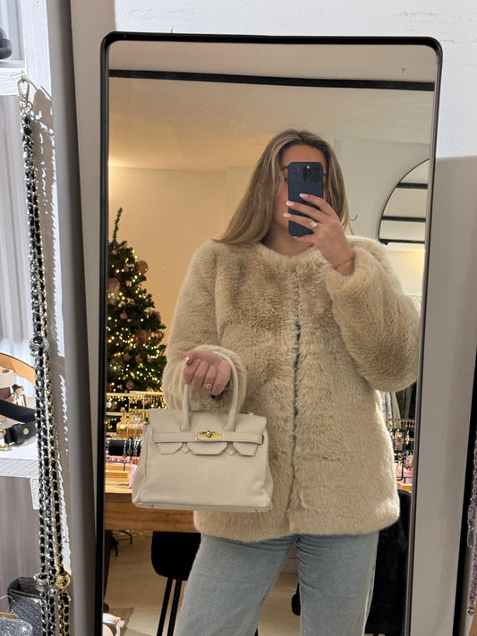 Faux fur jas beige