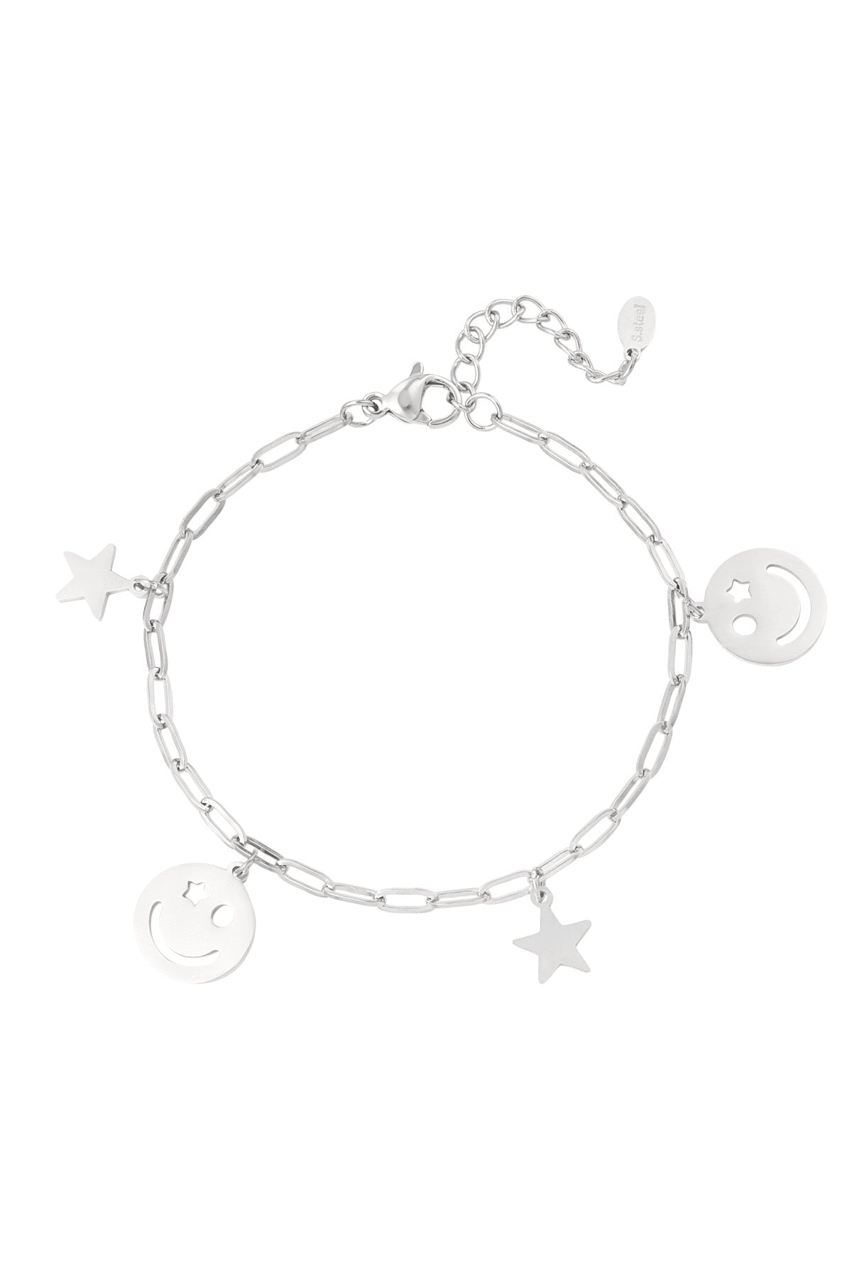 Armband met sterren en smiley’s zilver