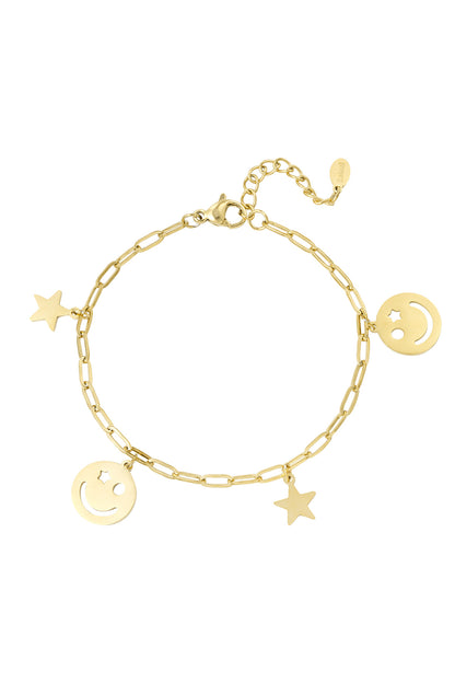 Armband met sterren en smiley’s goud