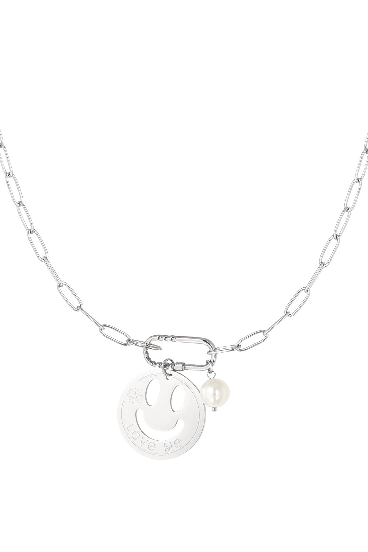 Smiley schakel ketting zilver